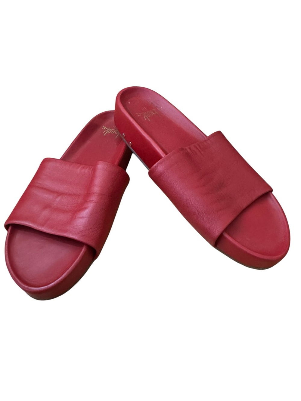 Beek Pelican Slides Sandals Red Leather 10 - Picture 2 of 7
